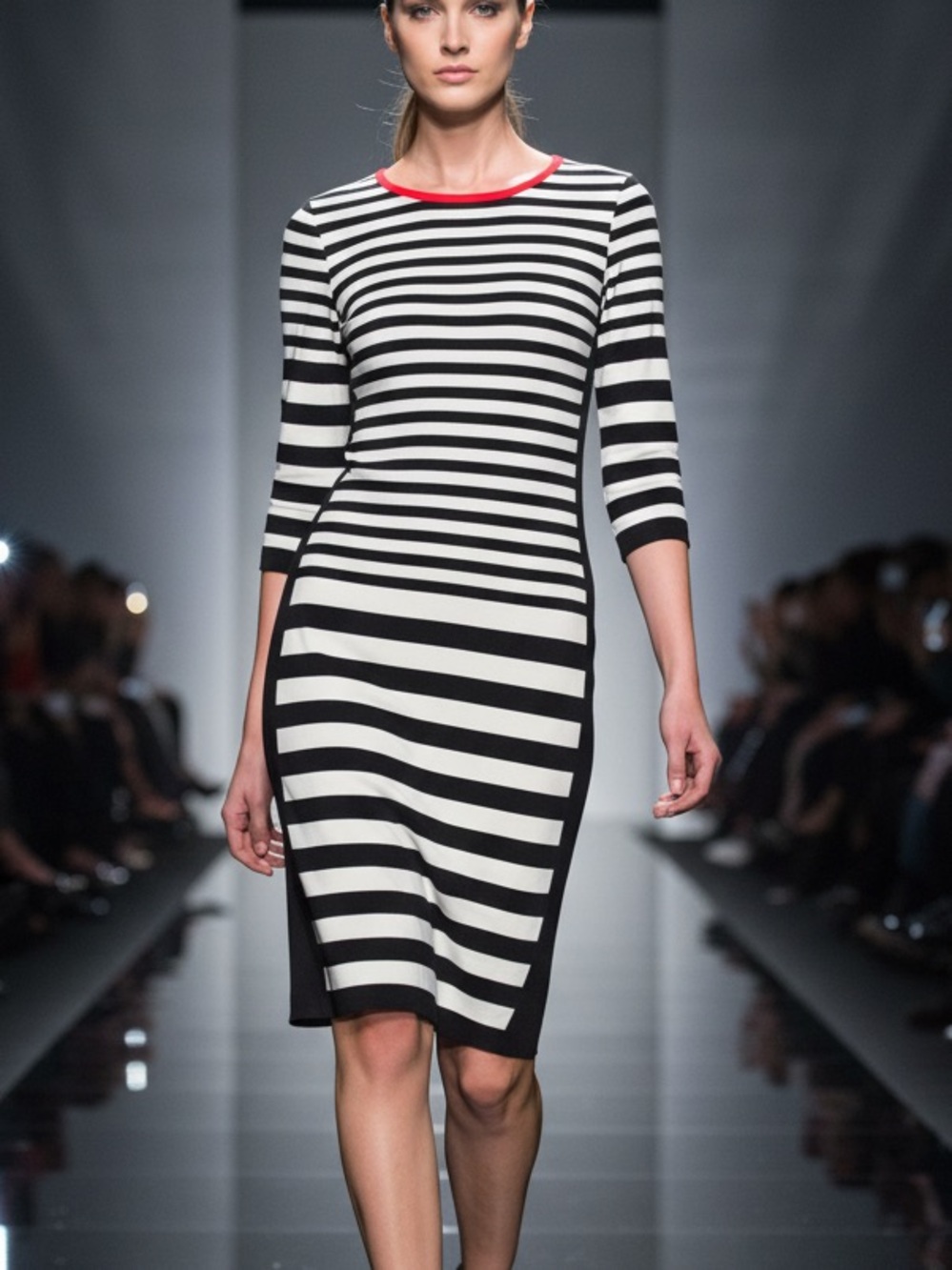 Katherine Barclay Montreal Striped Knit Sheath Dress - Red Trim - Size M